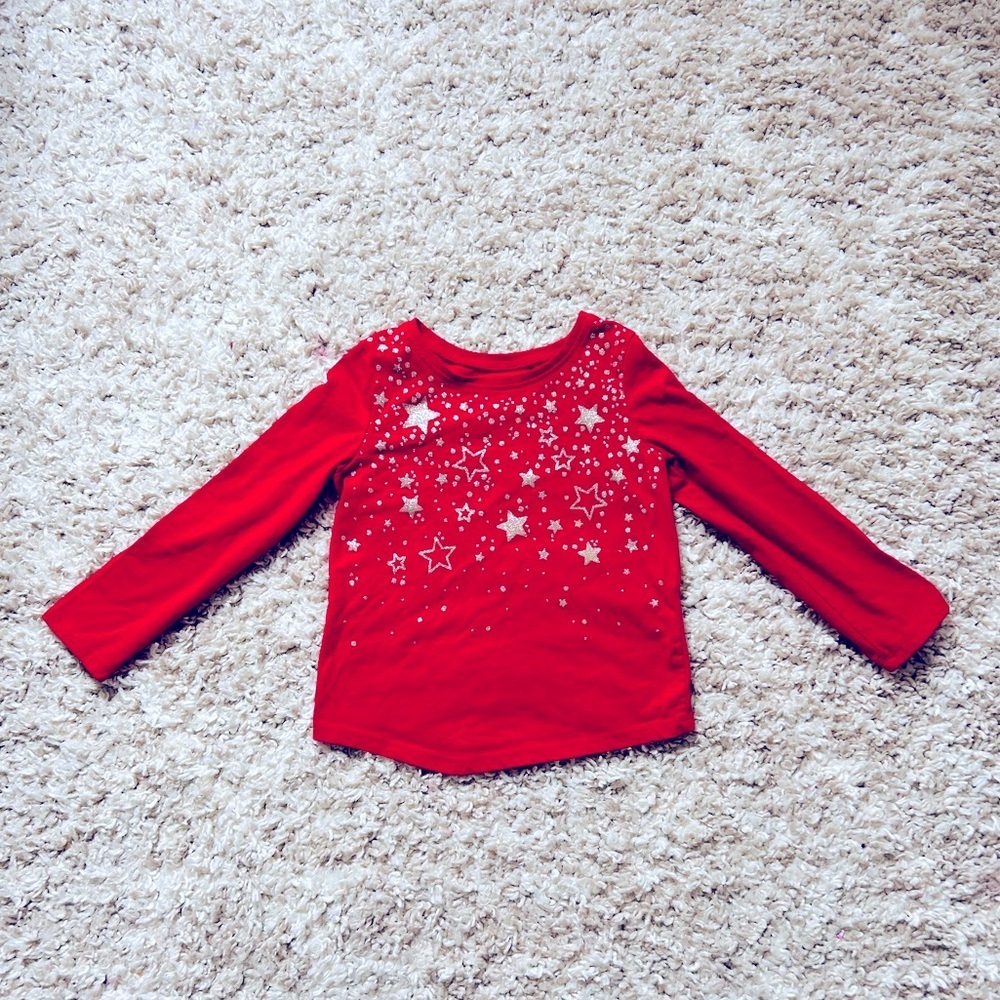 Jumping Beans Girls Red and Gold Sparkling Star Long Sleeve Shirt. Size …